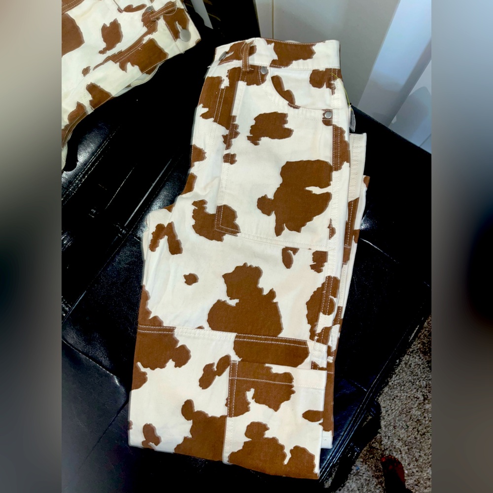 Cow print cargo pants